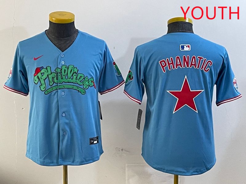 Youth Philadelphia Phillies Blank Light Blue Four generations joint name 2025 Nike MLB Jersey style 1
